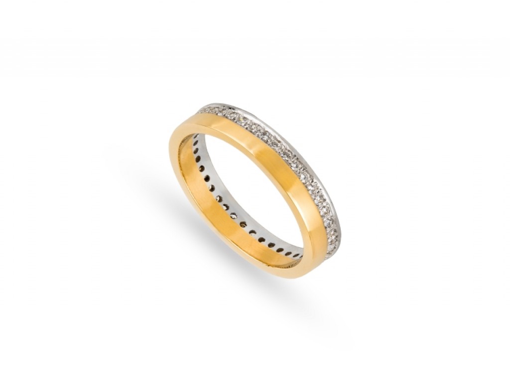 Aliança de Casamento Ouro Amarelo e Branco com Diamantes ALR004677A
