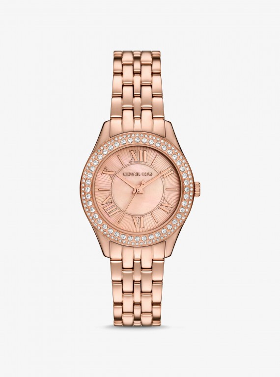 Relógio Harlowe dourado-rosa com incrustações de tamamho mini