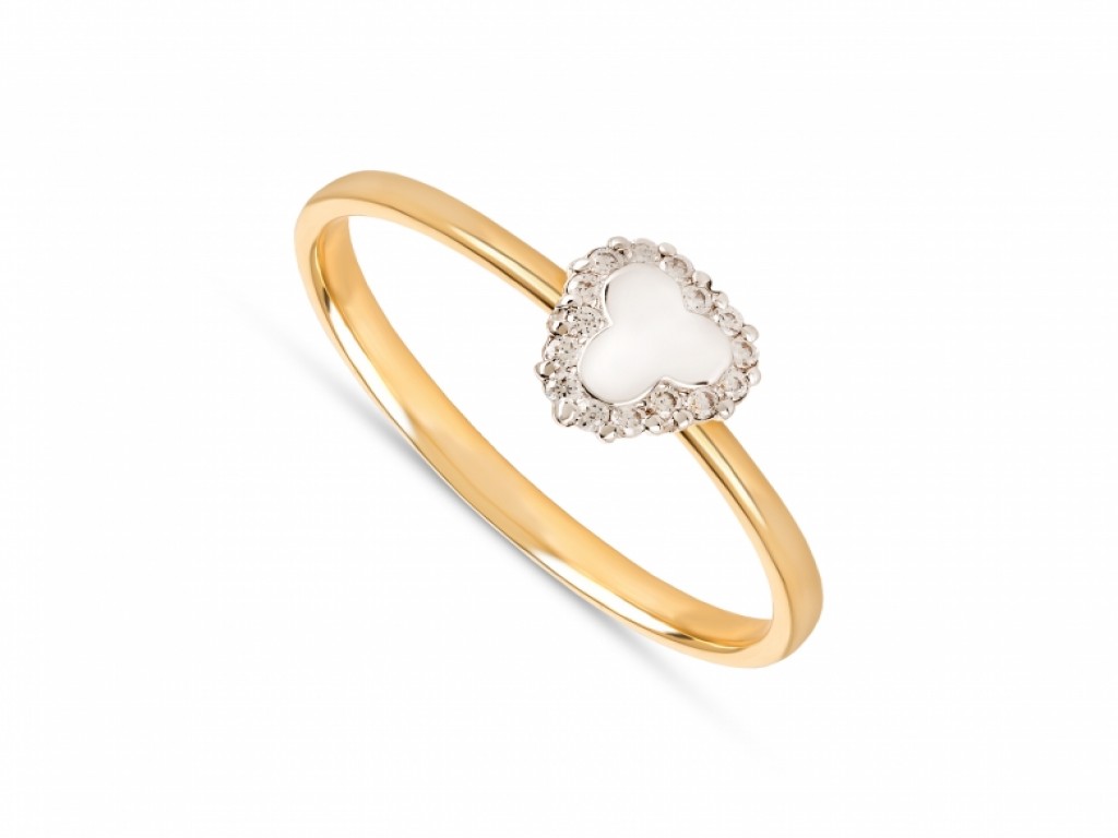 Anel Noivado Solitário Ouro com Zircónias Brancas