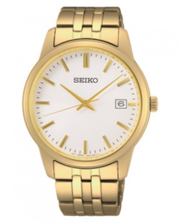 Relógio masculino Seiko Neo Classic Quartz 3 mãos IP ouro