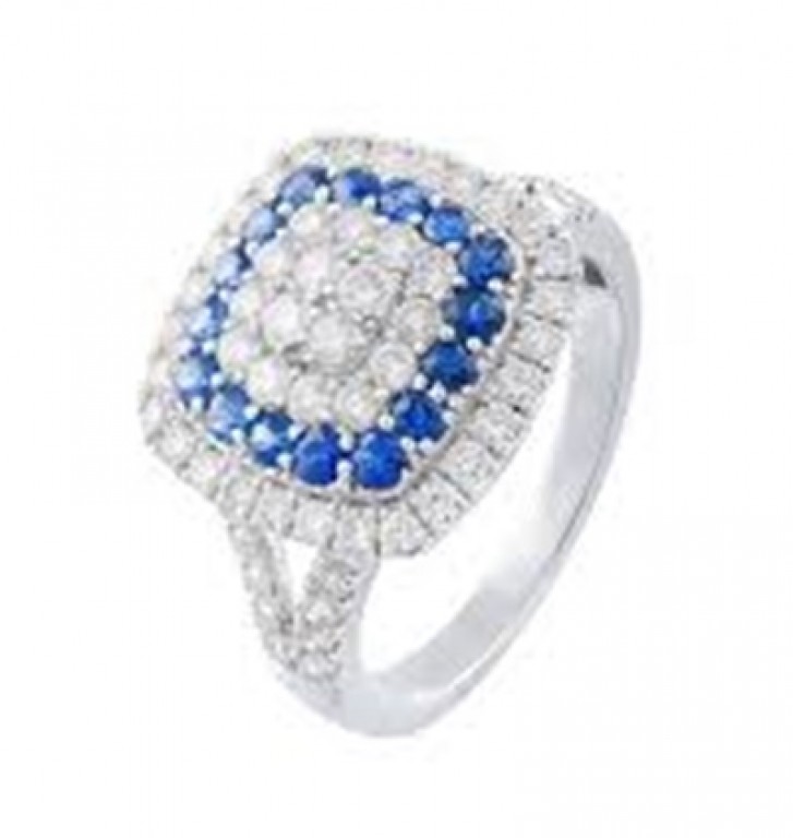 Anel Ouro Branco com Pedras Preciosas