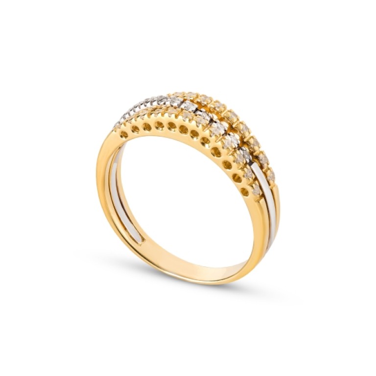 ANEL NOIVADO OURO BICOLOR COM ZIRCONIAS BRANCAS