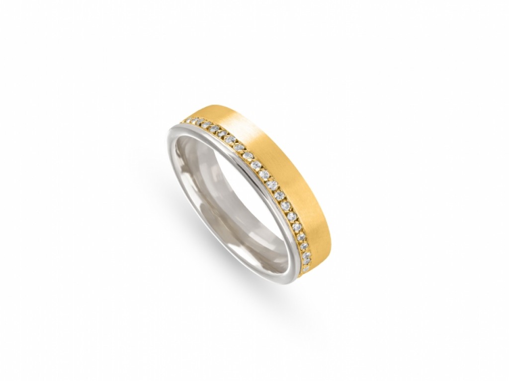 Aliança de Casamento Ouro Amarelo e Branco com Diamantes ALR004358A