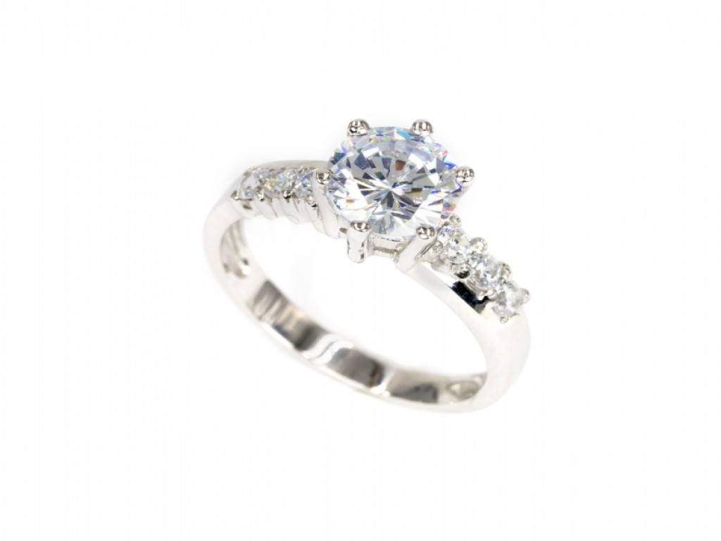 ANEL SOLITÁRIO OURO BRANCO COM Zircónias Brancas AN002924B