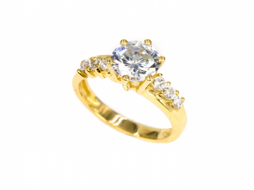 ANEL SOLITÁRIO OURO AMARELO COM Zircónias Brancas AN002924