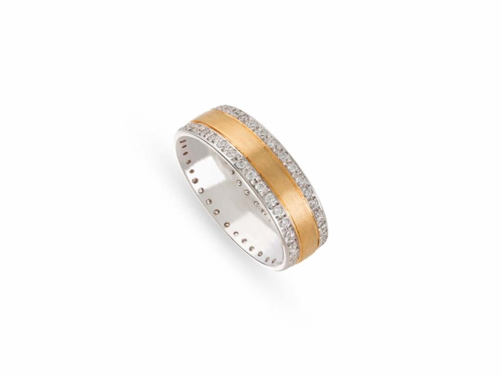 Aliança de Casamento Ouro Amarelo e Branco com Diamantes ALR005143A