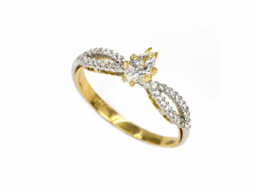 ANEL SOLITÁRIO OURO BRANCO AMARELO COM Zircónias Brancas