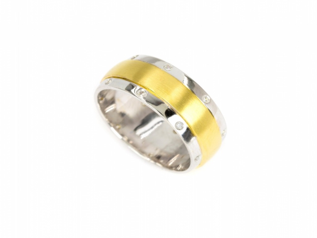 Aliança de Casamento Ouro Amarelo e Branco com Diamantes ALR004361A