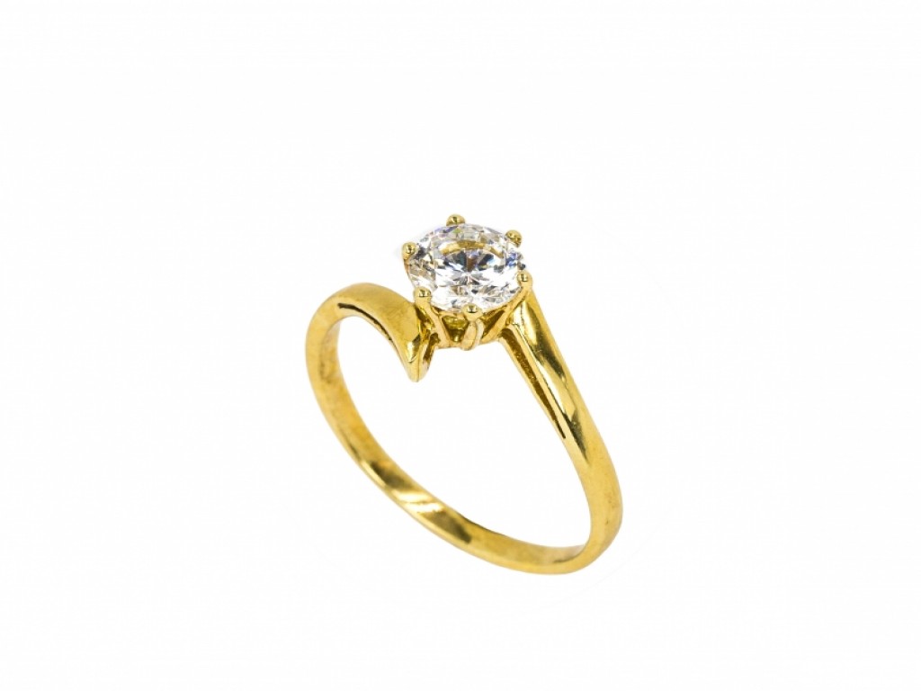 Anel Noivado Solitário Ouro com Zircónias Brancas