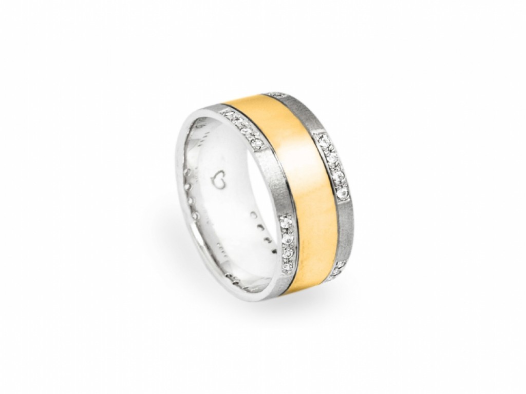 Aliança de Casamento Ouro Amarelo e Branco com Diamantes ALR004104A
