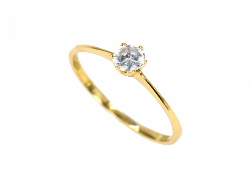 ANEL SOLITÁRIO OURO AMARELO COM Zircónias Brancas AN000116C