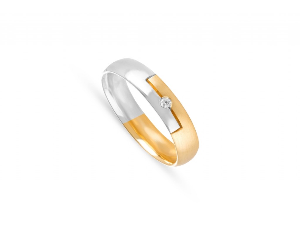 Aliança de Casamento Ouro Amarelo e Branco com Diamantes ALR004370A