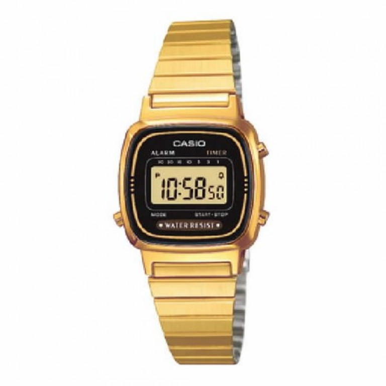 Relógio casio digital feminino vintage banhado a ouro e mostrador preto