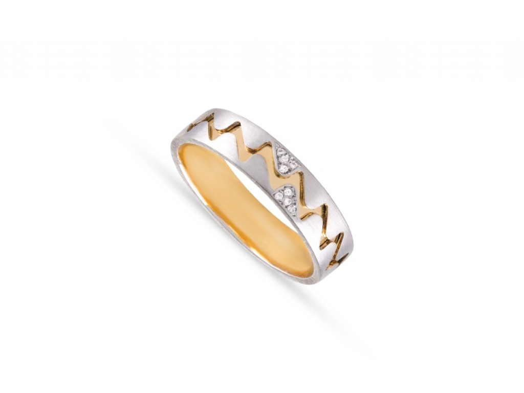 Aliança de Casamento Ouro Amarelo e Branco com Diamantes ALR005319A