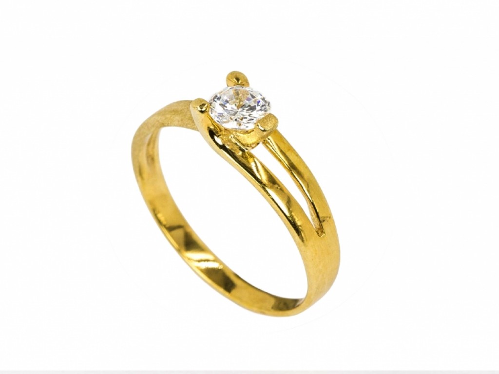 ANEL SOLITÁRIO OURO AMARELO COM Zircónias Brancas