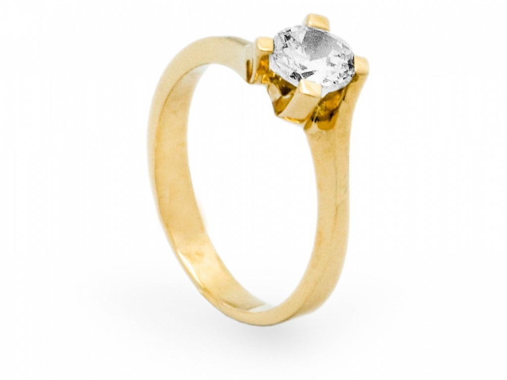 ANEL SOLITÁRIO OURO AMARELO COM Zircónias Brancas