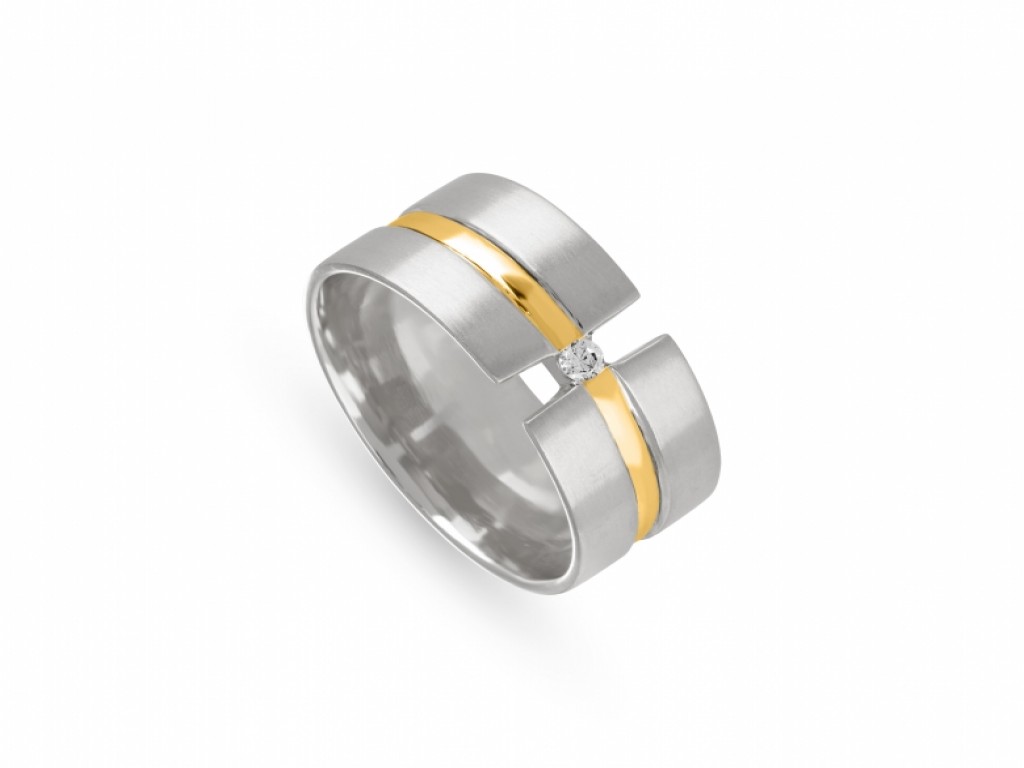 Aliança de Casamento Ouro Amarelo e Branco com Diamantes ALR004096A