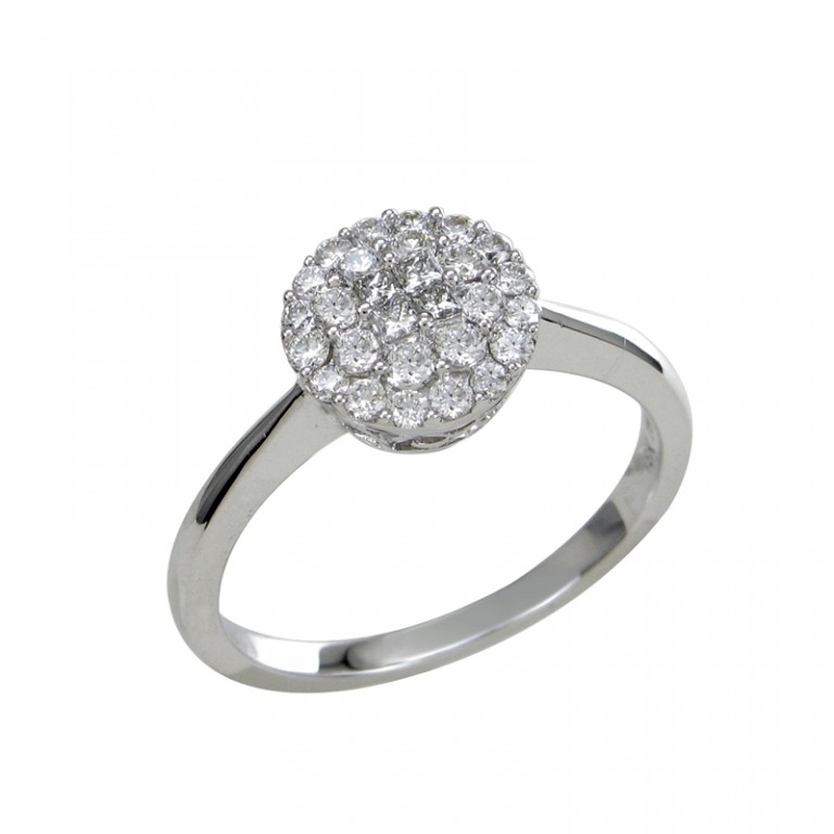 Anel Ouro Branco com Pedras Preciosas