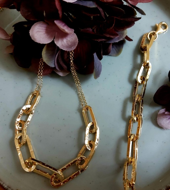 Conjunto Fio e Pulseira  em prata  dourada 925 Corrente