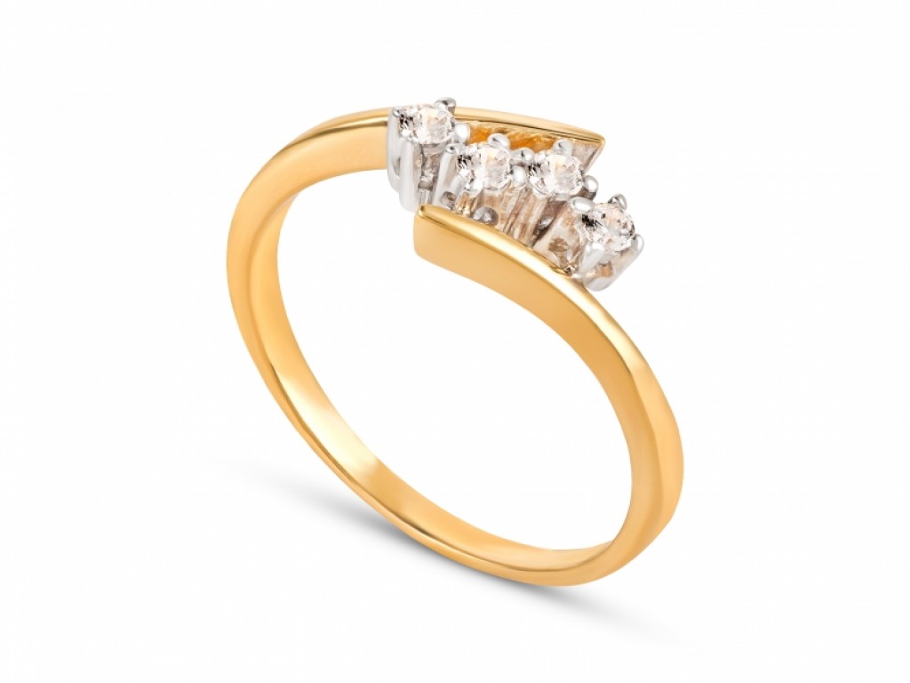 Anel Noivado Solitário Ouro com Zircónias Brancas