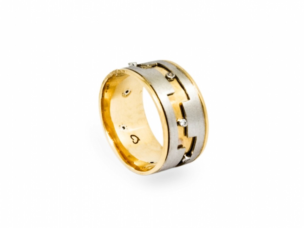 Aliança de Casamento Ouro Amarelo e Branco com Diamantes ALR004102