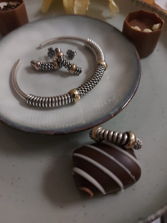 Conjunto Pulseira, Anel e brincos em prata 925
