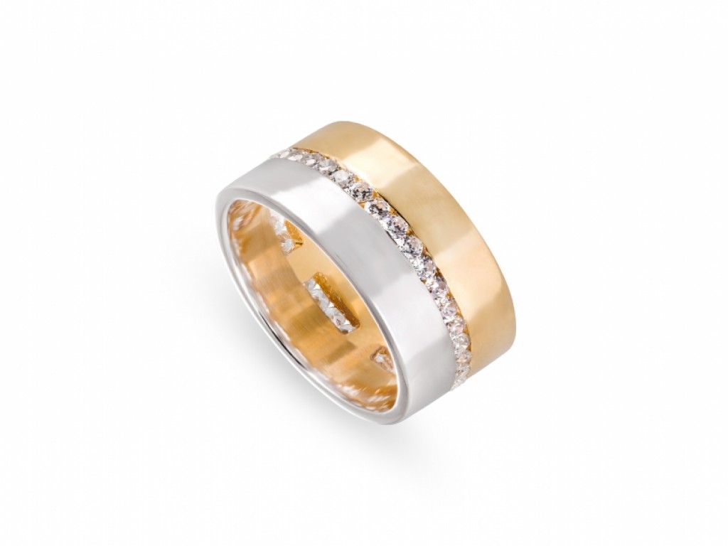Aliança de Casamento Ouro Amarelo e Branco com Diamantes ALR004120A