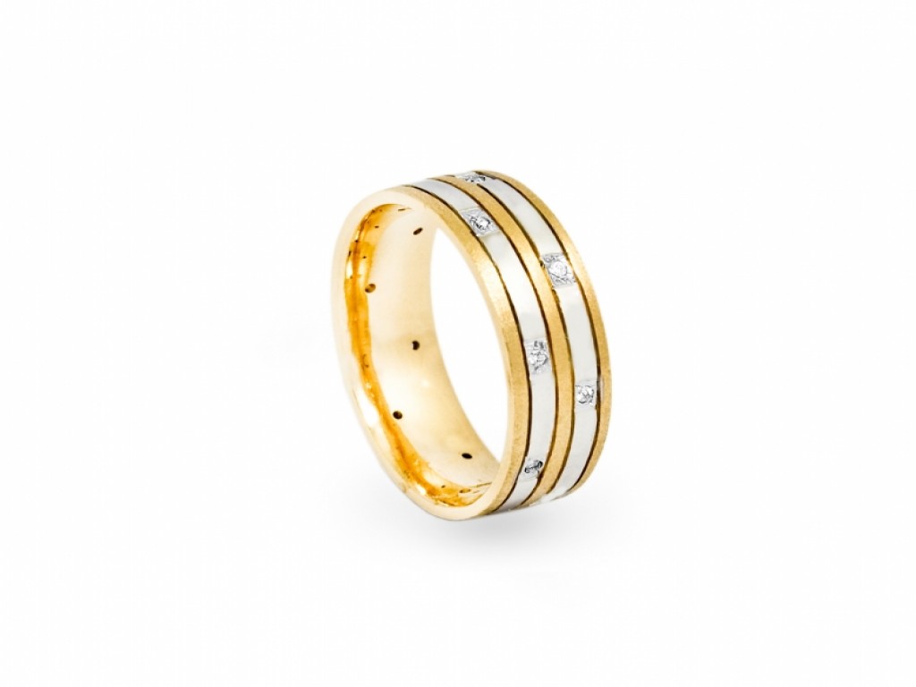 Aliança de Casamento Ouro Amarelo e Branco com Diamantes ALR004103