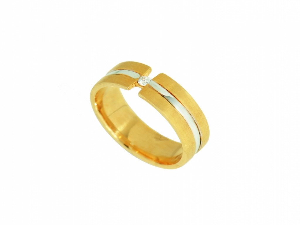 Aliança de Casamento Ouro Amarelo e Branco com Diamantes ALR004369