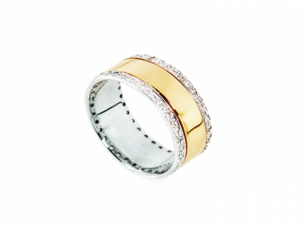 Aliança de Casamento Ouro Amarelo e Branco com Diamantes ALR005004A