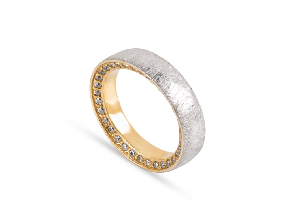 Aliança de Casamento Ouro Amarelo e Branco com Diamantes ALR005017A