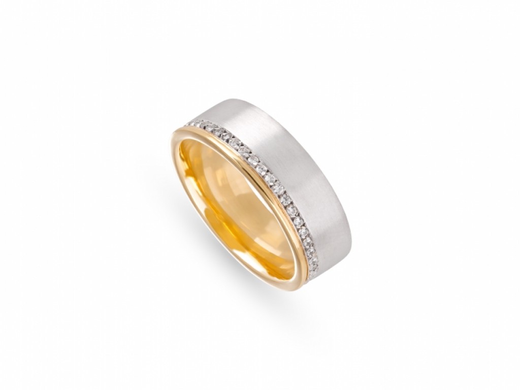 Aliança de Casamento Ouro Amarelo e Branco com Diamantes ALR004359A