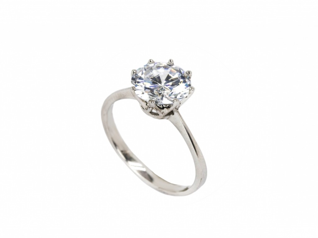 ANEL SOLITÁRIO OURO BRANCO COM Zircónias Brancas AN003165B