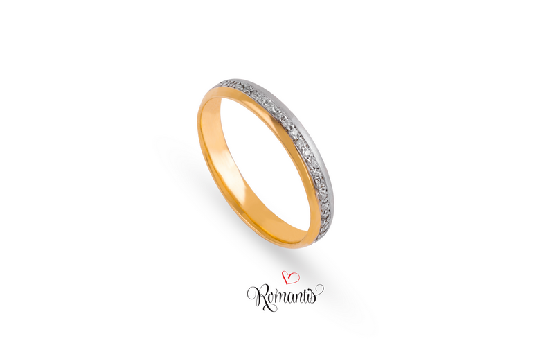 Aliança ouro bicolor  zircónias brancas.