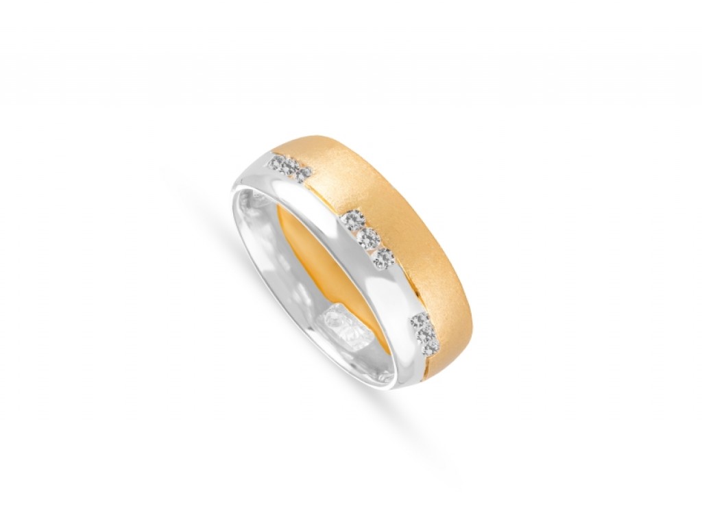 Aliança de Casamento Ouro Amarelo e Branco com Diamantes ALR004360A