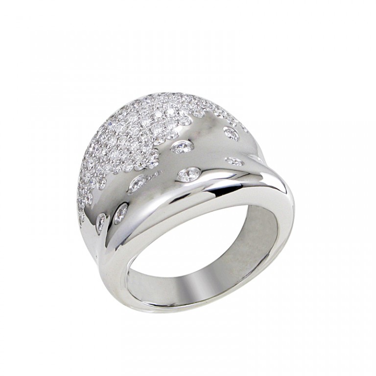 Anel Ouro Branco com Pedras Preciosas