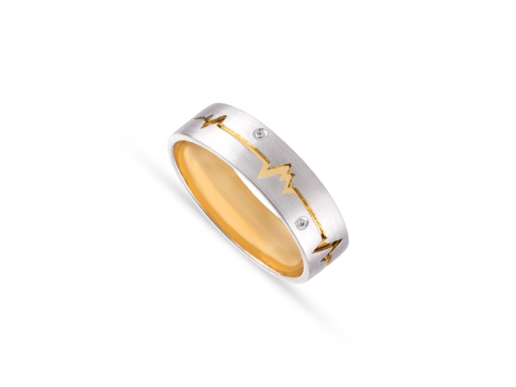 Aliança de Casamento Ouro Amarelo e Branco com Diamantes ALR005322A