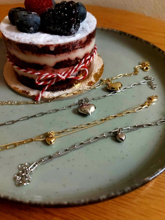 Pulseira em prata 925 e prata dourada 925 com coração