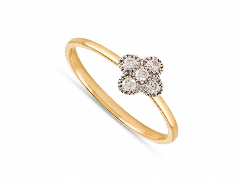 Anel Noivado Solitário Ouro com Zircónias Brancas