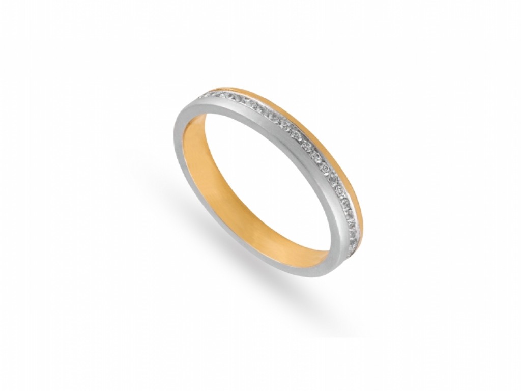 Aliança de Casamento Ouro Amarelo e Branco com Diamantes ALR004836A