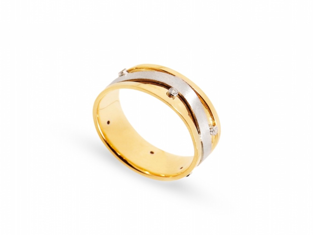 Aliança de Casamento Ouro Amarelo e Branco com Diamantes ALR004128