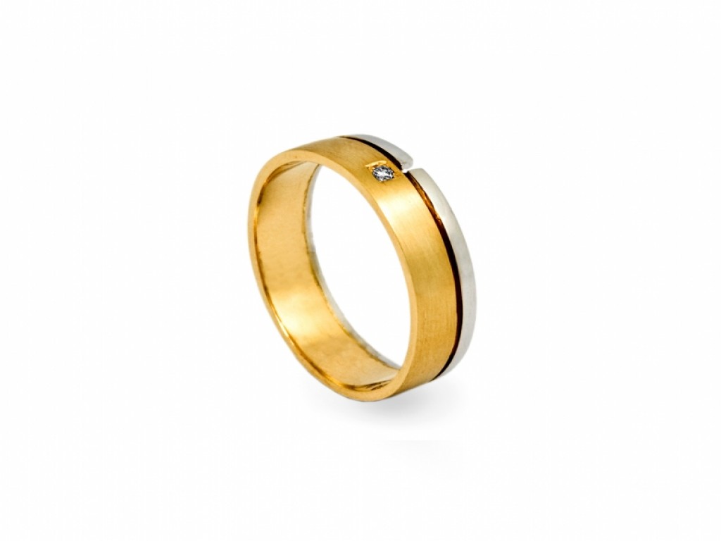 Aliança de Casamento Ouro Amarelo e Branco com Diamantes ALR003574