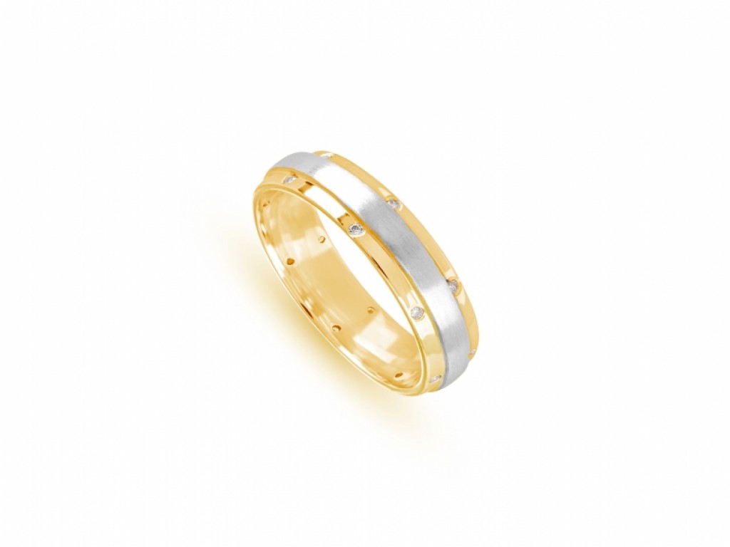 Aliança de Casamento Ouro Amarelo e Branco com Diamantes ALR004119