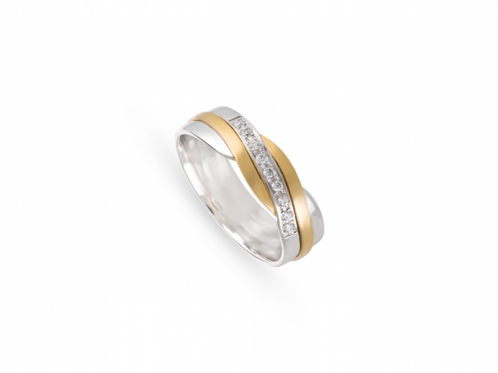 Aliança de Casamento Ouro Amarelo e Branco com Diamantes ALR005321A