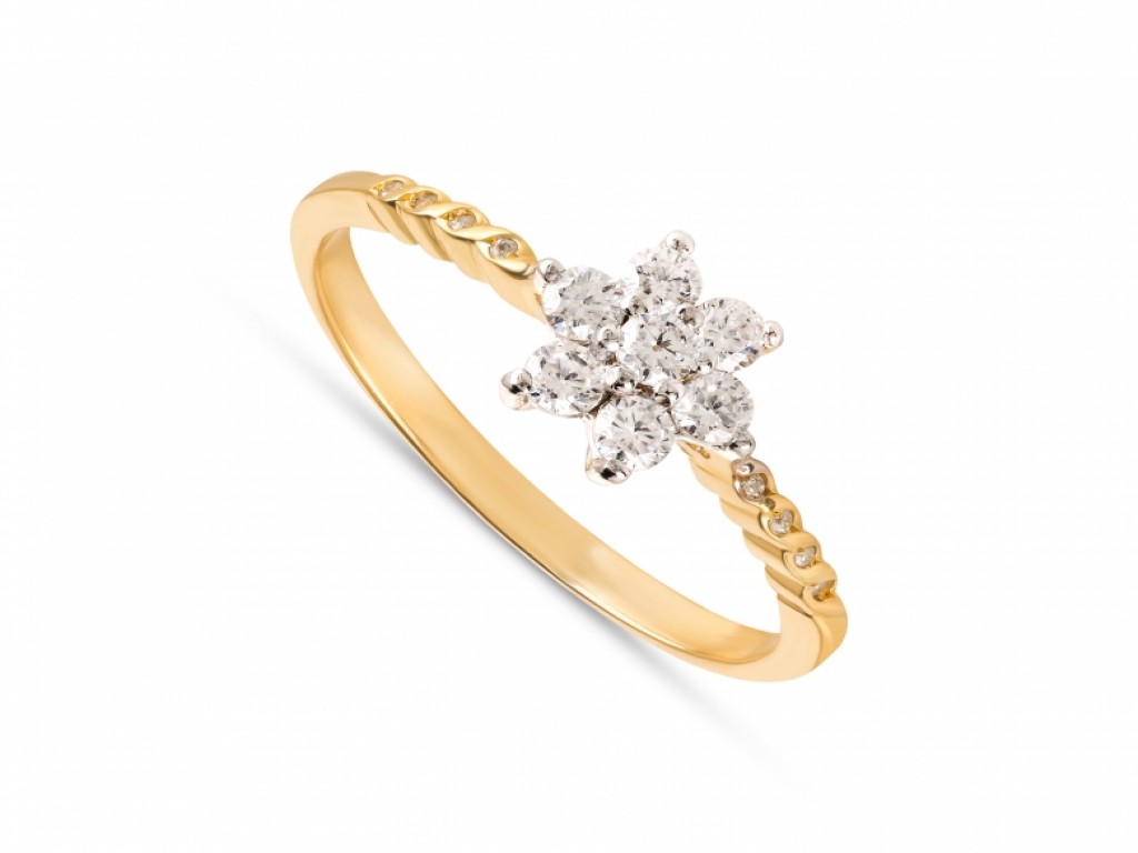 Anel Noivado Solitário Ouro com Zircónias Brancas