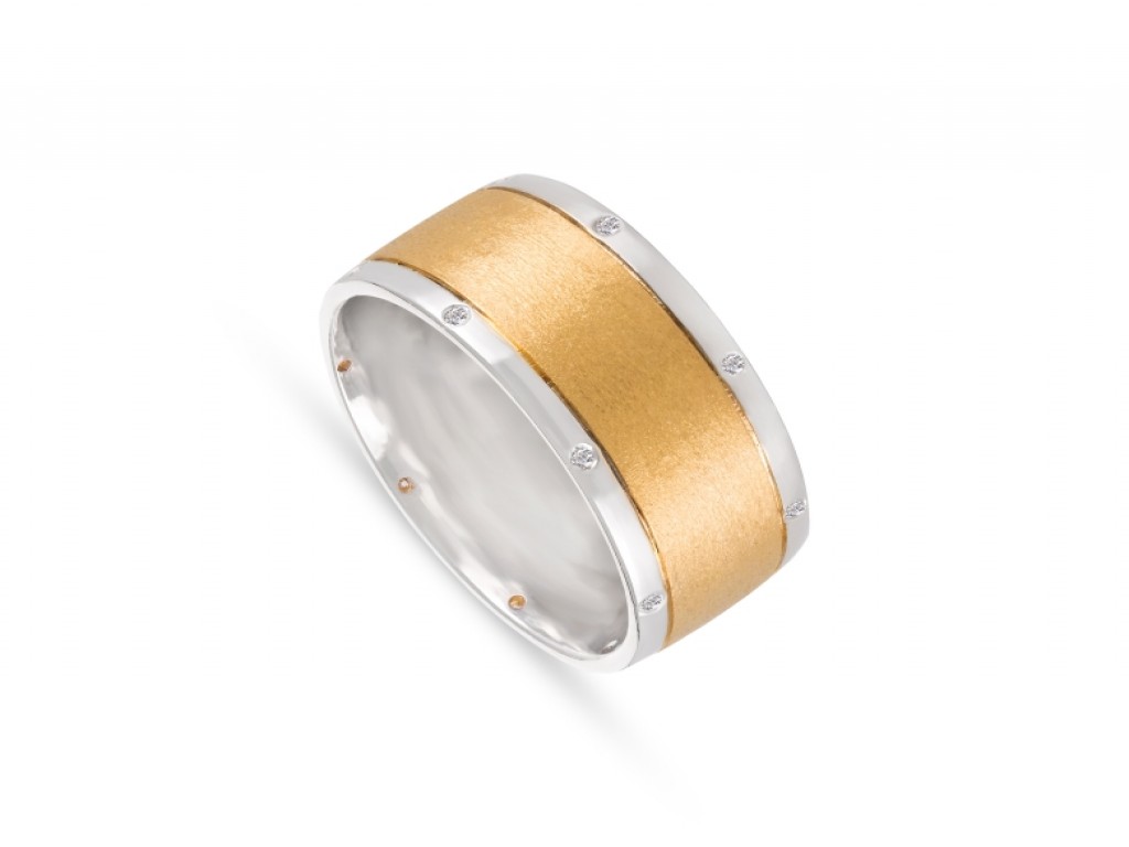Aliança de Casamento Ouro Amarelo e Branco com Diamantes ALR004121A
