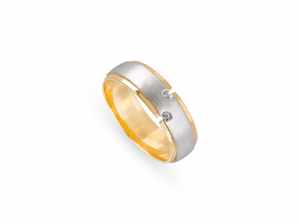 Aliança de Casamento Ouro Amarelo e Branco com Diamantes ALR004362
