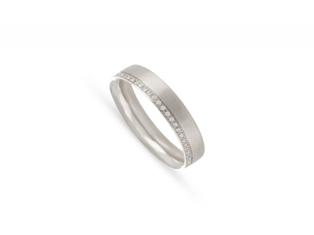 Aliança de Casamento Ouro Branco com Diamantes ALR005142B