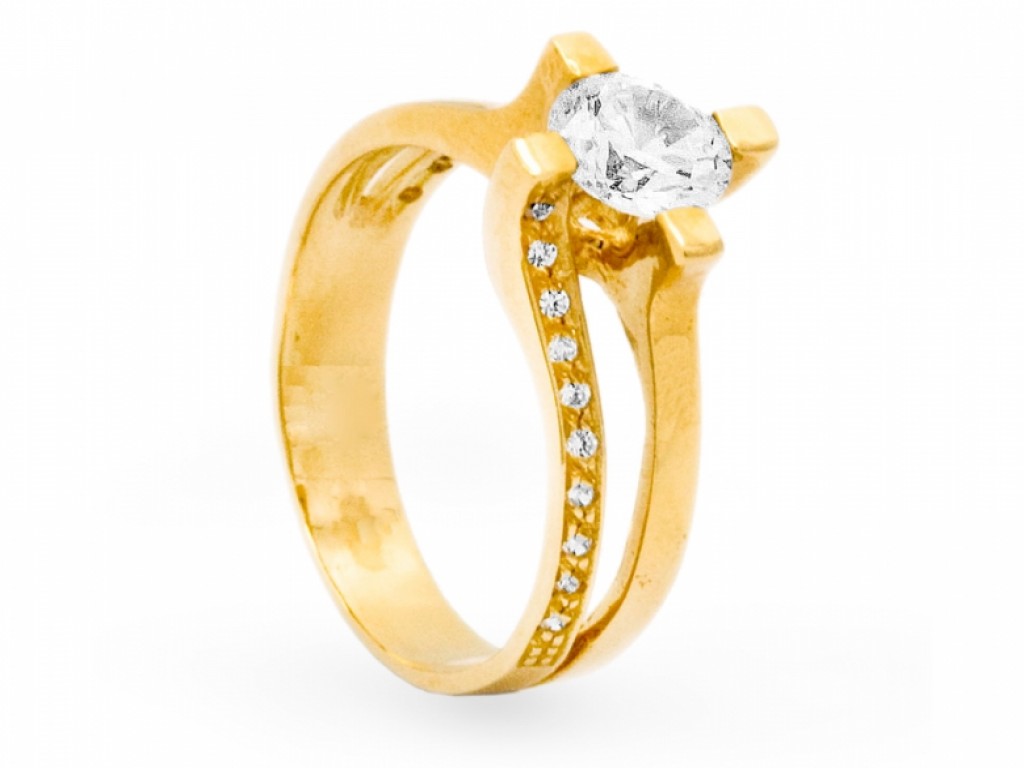 ANEL SOLITÁRIO OURO AMARELO COM Zircónias Brancas AN003771