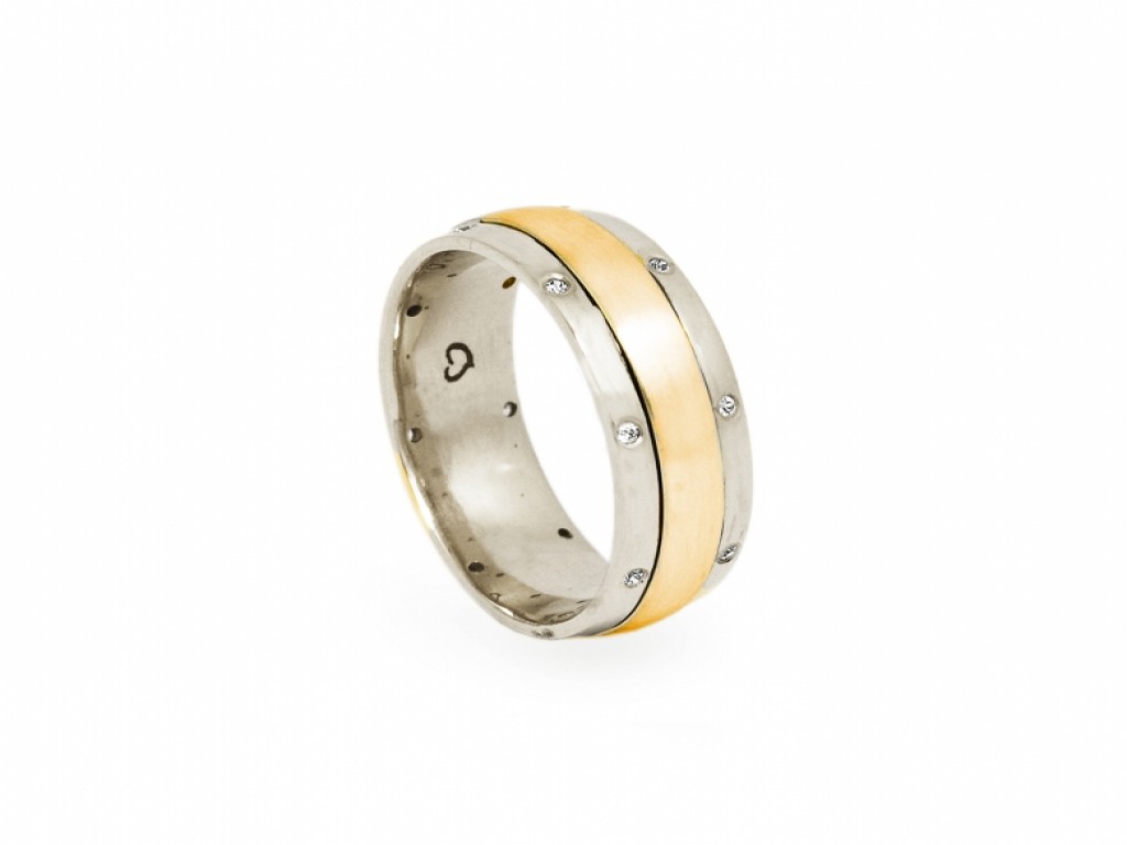 Aliança de Casamento Ouro Amarelo e Branco com Diamantes ALR004094C